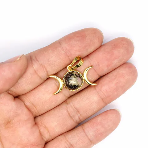 Collana con Ciondolo a Tripla Luna in Pietra Naturale Lega Placcata Oro 24K Cristallo Sole Luna Gioielli Boho per Donna