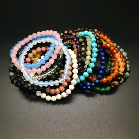 Natural Stone Beaded Bracelet For Women 6mm Round Crystal Healing Elastic Bracelet Jewelry Gift