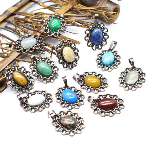 Vintage Naturstein Hohl Oval Anhänger Achat Legierung Ethnische Bohemian Schmuck Zubehör Für Damen Herren Geschenk