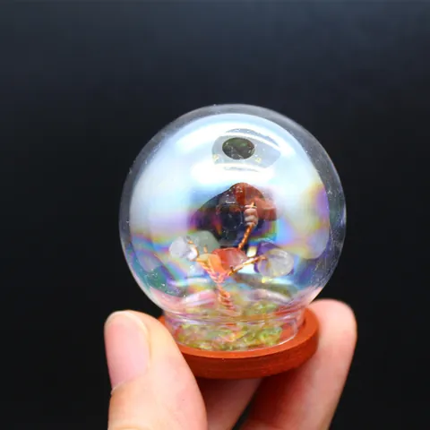 Natural Crystal Stone Life Tree Micro Landscape Miniature Ornament Glass Dome Wood Base Feng Shui Wealth Tree Decoration