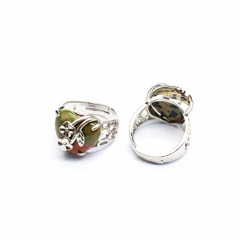 Bague Réglable en Pierre Naturelle Cœur Vintage Avec Décoration de Rose Bague Ouverte en Alliage Cristal Bijoux Femme