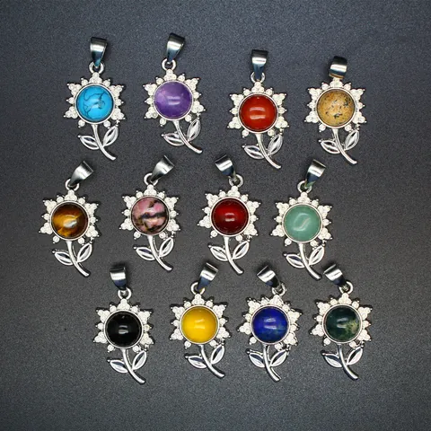 Kleiner Natürlicher Amethyst Anhänger Halskette Exquisiter Legierung Sonnenblume Blumenanhänger Versilbert Strass Schmuck Für Damen Geschenk