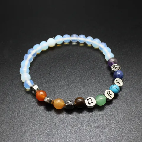 Pulsera de Piedra Natural de 7 Chakras Curativa con Cuentas de Cristal Redondas de 6mm Símbolo Om Meditación Yoga para Hombres Mujeres
