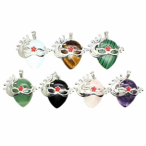 Mysterious Masquerade Mask Water Drop Natural Stone Pendant Alloy Rhinestone Necklace Charm For Women Jewelry Gift