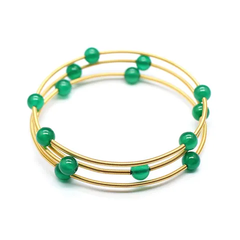 Bracciale Rigido da Donna Placcato Oro 24K a 3 Strati a Spirale in Pietra Naturale Ametista Agata Verde Cristallo Gioielli
