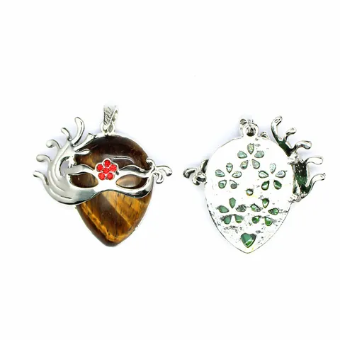 Mysterious Masquerade Mask Water Drop Natural Stone Pendant Alloy Rhinestone Necklace Charm For Women Jewelry Gift