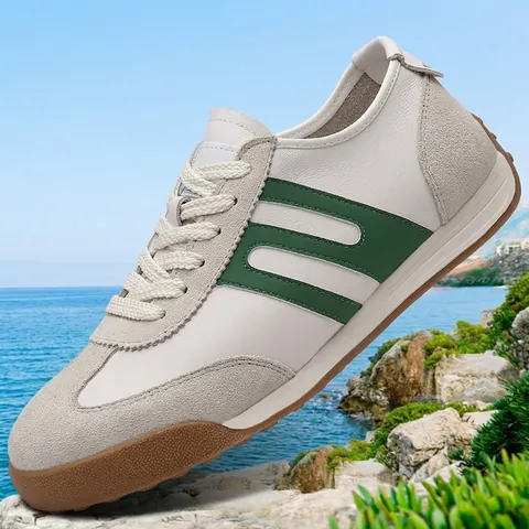 Ανδρικά Ρετρό Casual Sneakers German Army Trainer Αναπνεύσιμα από Δέρμα Αγελάδας Πρώτου Στρώματος Παπούτσια Skate Χαμηλά με Κορδόνια