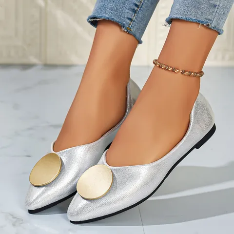 Zapatos Planos de Mujer con Punta Puntiaguda y Hebilla Metálica Suela Suave Cómoda Moda Diaria Casual Bailarinas sin Cordones