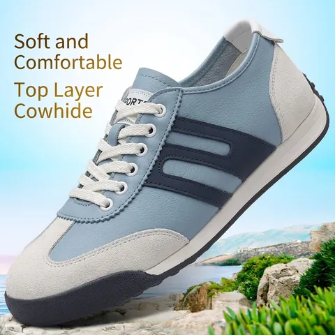 Ανδρικά Ρετρό Casual Sneakers German Army Trainer Αναπνεύσιμα από Δέρμα Αγελάδας Πρώτου Στρώματος Παπούτσια Skate Χαμηλά με Κορδόνια