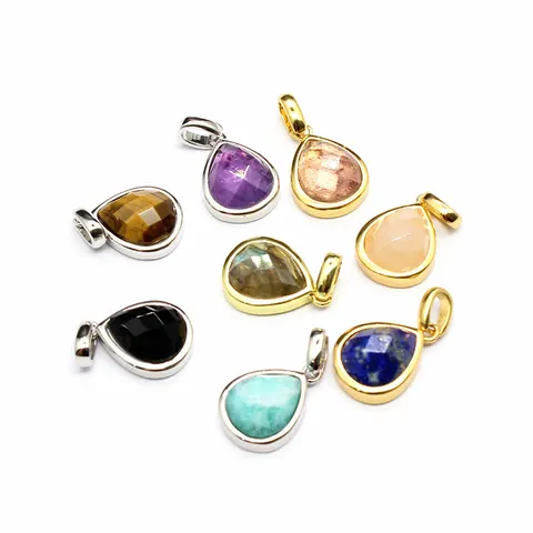 Natural Stone Faceted Pendant Only (Without Chain) Small Geometric Amazonite Lapis Lazuli Water Drop Triangle Pendants For DIY Jewelry Making