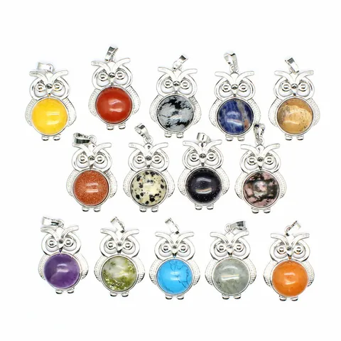 Vintage Legierung Hohl Eule Naturstein Anhänger Kleines Tier Edelstein Schmuckherstellung Zubehör Für Damen Mädchen Geschenk