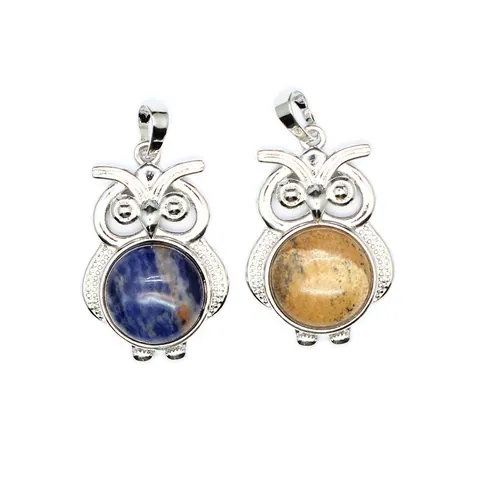 Vintage Legierung Hohl Eule Naturstein Anhänger Kleines Tier Edelstein Schmuckherstellung Zubehör Für Damen Mädchen Geschenk