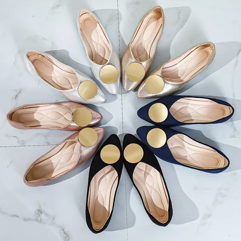 Zapatos Planos de Mujer con Punta Puntiaguda y Hebilla Metálica Suela Suave Cómoda Moda Diaria Casual Bailarinas sin Cordones