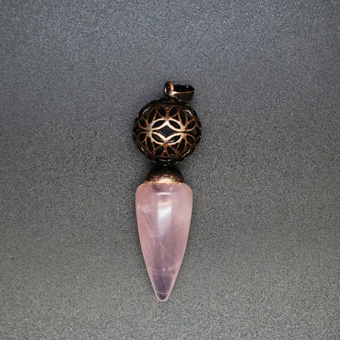 Natural Crystal Stone Cone Pendant Necklace Hollow Metal Ball Geometric Floral Pattern Alloy Jewelry Boho Healing Stone Charm