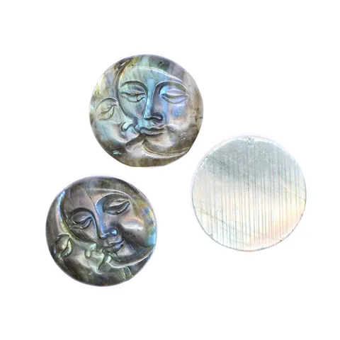 Natural Labradorite Crystal Stone Hand Carved Sun Moon Face Animal Goddess Figurine Ornament For Meditation Home Office Decor