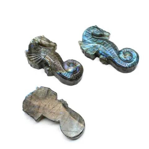 Natural Labradorite Carving Raven Skull Seahorse Moon Star Shape Ornament Gothic Halloween Decor Healing Crystal Meditation Stone