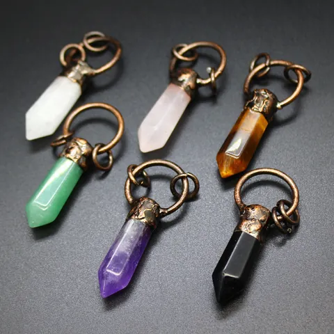 Hexagonale Säule Naturstein Kristall Anhänger Vintage Legierung Obsidian Amethyst Rosenquarz Für DIY Schmuckherstellung