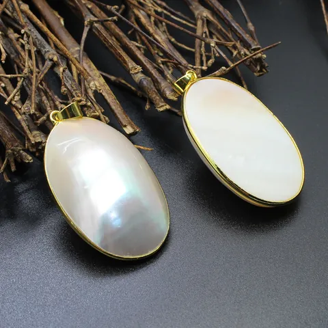 Natural Mother Of Pearl Oval Pendant Necklace For Women Gold Plated Alloy Shell Large Charms DIY Jewelry Making Findings