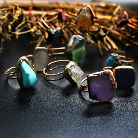 Vintage Medieval Natural Raw Stone Adjustable Ring For Women Citrine Kyanite Amethyst Garnet Bohemian Jewelry Gift