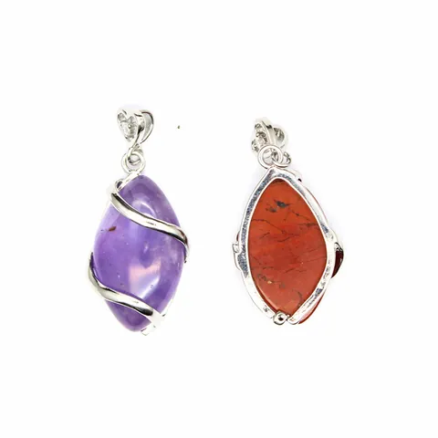 Natural Stone Marquise Pendant Hollow Wire Wrapped Heart Bail Copper Zirconia Amethyst Rose Quartz Vintage Jewelry For Women