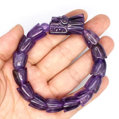 Naturstein Drachenkopf Drachenschuppe Armband Für Herren Damen Lapislazuli Amethyst Obsidian Aventurin Kristall Retro Chinesischer Stil Handschmuck