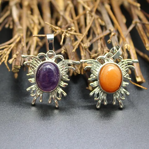 Vintage Ins Style Moth Butterfly Pendant Natural Stone Alloy Inlaid Labradorite Amethyst Lapis Lazuli Insect Charm For DIY Jewelry Making Necklace