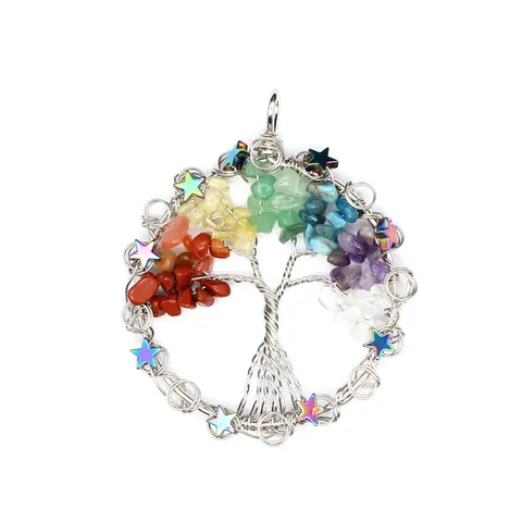 Tree Of Life Pendant Necklace Wire Wrapped Natural Stone Chips Amethyst Rose Quartz Heart Round Charm Jewelry For Women