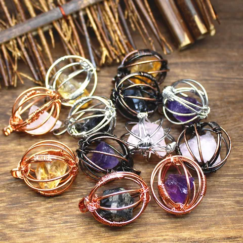 Unregelmäßiger Natürlicher Rohstein Anhänger Drahtumwickelt Kristallkäfig Amethyst Citrin Rosenquarz DIY Schmuck Halskette Zubehör
