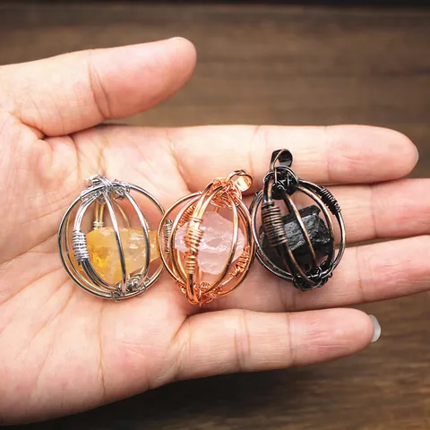 Unregelmäßiger Natürlicher Rohstein Anhänger Drahtumwickelt Kristallkäfig Amethyst Citrin Rosenquarz DIY Schmuck Halskette Zubehör
