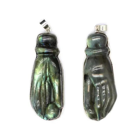 Natürlicher Labradorit Geschnitzter Anhänger Handgefertigter Heilstein Ganesha Mond Schmetterling Totenkopf Herz Wolf Form Schmuck