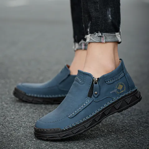 Botines Martin Informales para Hombre de Cuero PU para Exteriores Antideslizantes Suela Gruesa Zapatos Con Cremallera Lateral Moda Retro Calzado Masculino