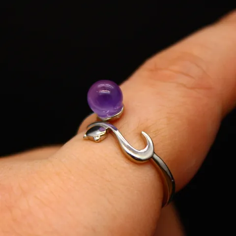 Natural Stone Fox Shape Open Ring For Women Aquamarine Amethyst Labradorite Silver Color Alloy Adjustable Animal Finger Ring