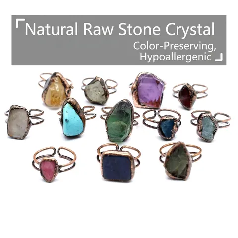Vintage Medieval Natural Raw Stone Adjustable Ring For Women Citrine Kyanite Amethyst Garnet Bohemian Jewelry Gift