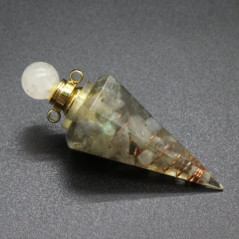 Natural Stone Resin Hexagonal Cone Orgonite Energy Pendant Necklace Tourmaline Crystal Aroma Bottle Jewelry For Women Men