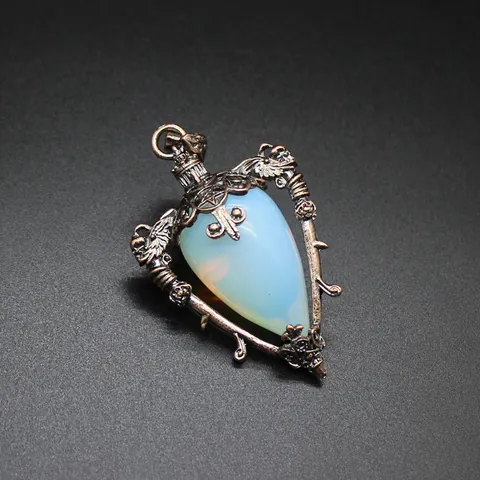 Medieval Vintage Natural Stone Water Drop Pendant Necklace Crystal Pendulum Jewelry For Women Men Witch Gothic Charm Accessories