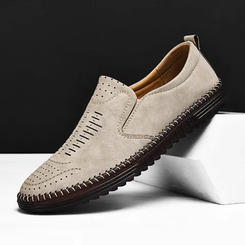 Scarpe in Pelle Casual da Uomo Pieno Fiore Traspirante Traforate Senza Lacci Mocassini Antiscivolo Suola in Gomma Scarpe Uomo