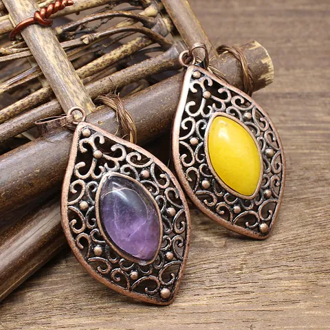 Ciondolo Vintage in Pietra Naturale Traforato per Donna Gioielli in Lega Leggera di Lusso a Forma di Marquise Accessori DIY