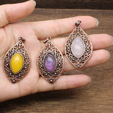 Ciondolo Vintage in Pietra Naturale Traforato per Donna Gioielli in Lega Leggera di Lusso a Forma di Marquise Accessori DIY
