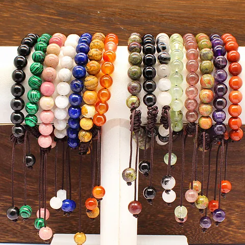 Natural Stone Beads Handmade Woven Bracelet For Women Adjustable Ethnic Style Charm Hand Chain Tiger Eye Obsidian Jewelry