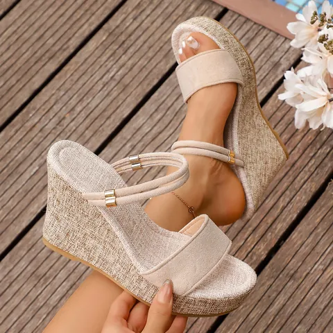 Sandales à Talon Compensé Plateforme pour Femmes Imprimé Léopard Floral Bohème Semelle Épaisse Décontractées Bout Ouvert Claquettes de Plage Chaussons d'Été