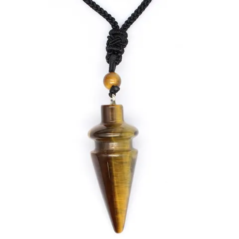 Natural Crystal Stone Cone Pendant Necklace With Black Cord For Men Women Vintage Healing Crystal Point Hexagonal Column Necklace