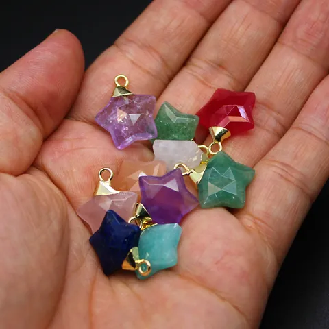 Colgantes de Estrella de Piedra Natural Facetada Estrella de Aleación Accesorios para Hacer Joyas DIY para Collares Pulseras Pendientes