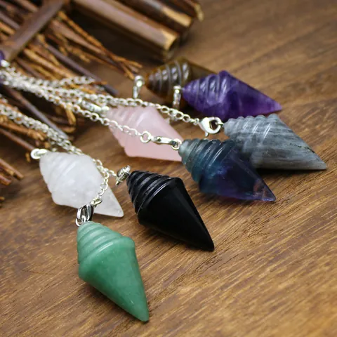 Natural Stone Crystal Pendulum Pendant Tapered Spiral Healing Dowsing Divination Stone Necklace Pendant For Women Jewelry Gift