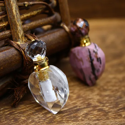 Natural Stone Water Drop Faceted Crystal Aromatherapy Perfume Bottle Pendant Necklace Jewelry Gift For Women Daily Wear