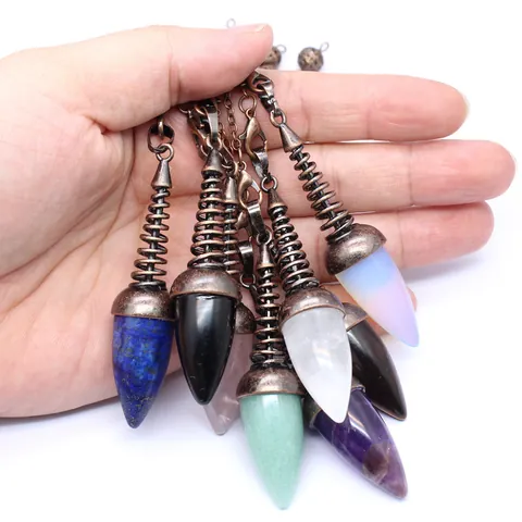 Crystal Light Bulb Dowsing Pendulum Pendant Necklace Vintage Alloy Spiral Wrap Natural Stone Divination Jewelry For Women