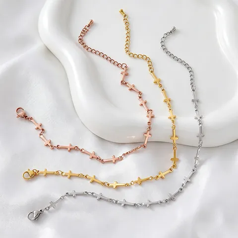 Pulsera de Eslabones de Cruz de Acero Inoxidable para Mujeres Hombres Minimalista Dorado Plateado Cadena de Mano Ajustable Joyería de Regalo