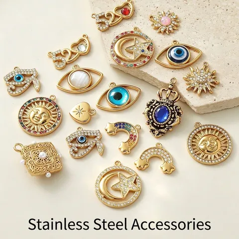 Edelstahl Vergoldete Böser Blick Anhänger Strass Eingelegt Blaue Augen Charms Für DIY Halskette Armband Herstellung Zubehör Damen