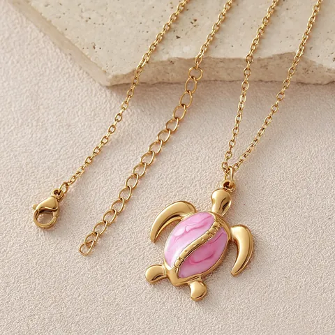 Collar de Acero Inoxidable Chapado en Oro Esmalte Colorido Colgante Tortuga Marina Verano Playa Cadena de Clavícula Joyería