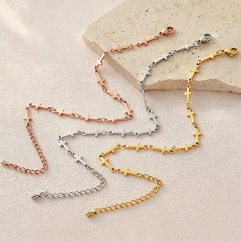 Pulsera de Eslabones de Cruz de Acero Inoxidable para Mujeres Hombres Minimalista Dorado Plateado Cadena de Mano Ajustable Joyería de Regalo