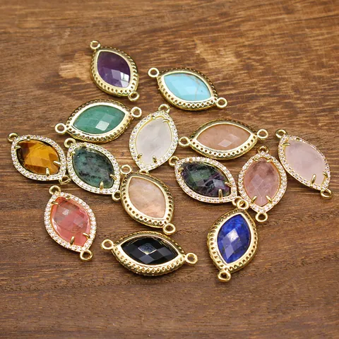 Connettore Pendente in Pietra Naturale Marquise in Rame con Micro Intarsi in Strass a Doppia Asoletta per Accessori Fai da Te Gioielli